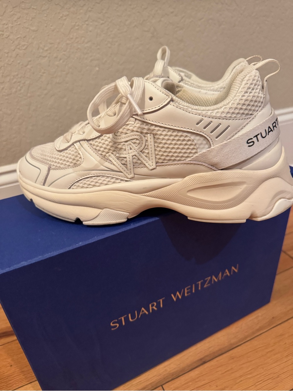 Stuart Weitzman Cream and White Chunky Mesh Platform Sneaker